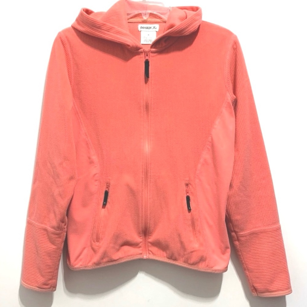 Women’s Lightweight Pink Ribbed Zip Up Hoodie with Pockets